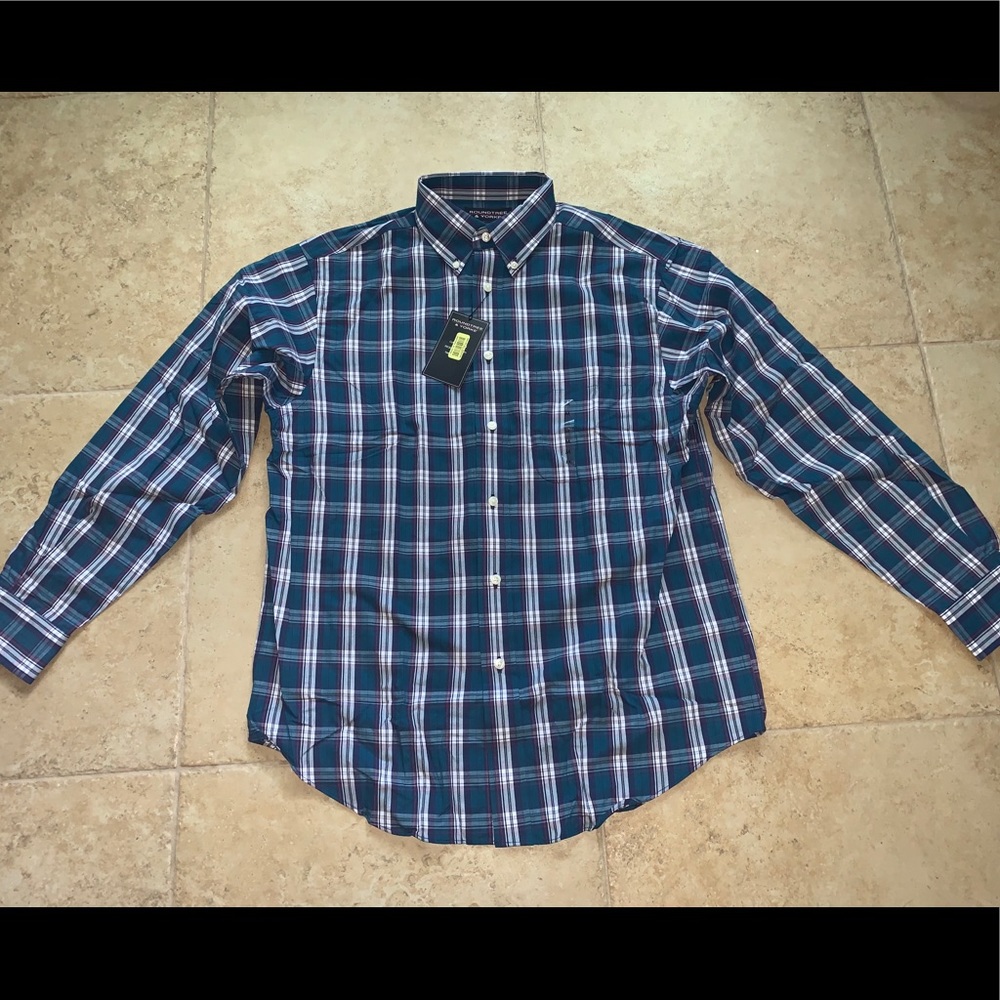 Green and white checkered button down dress shirt